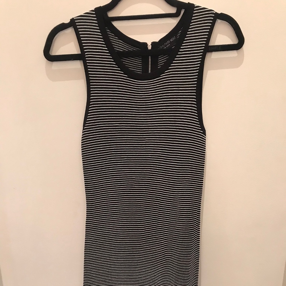 Black and White Stripped Sleeveless Fitted Dress